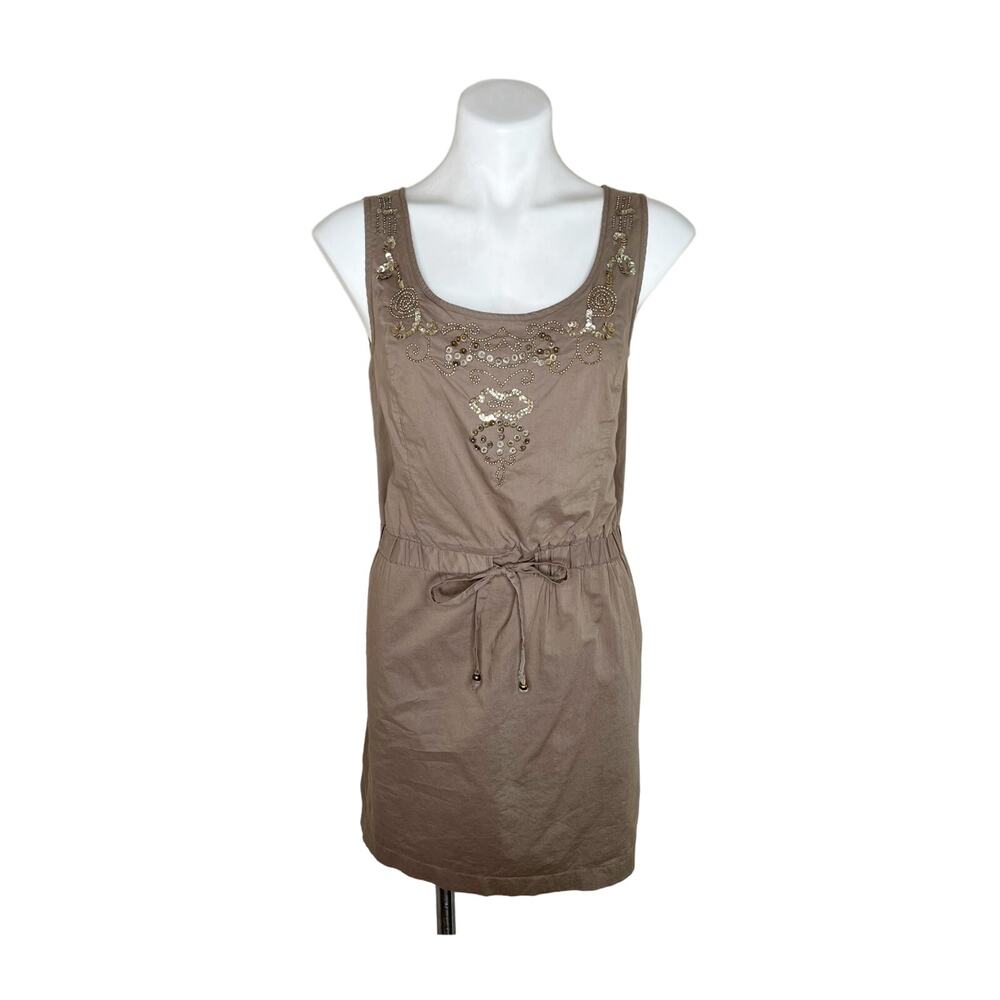 ANN TAYLOR LOFT Sleeveless Boho Style Beaded Mini Dress Brown Size 2